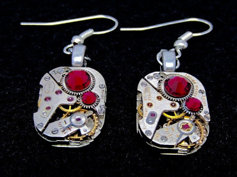Steampunk ear gear - Fuschia - Steampunk Earrings - Repurposed art