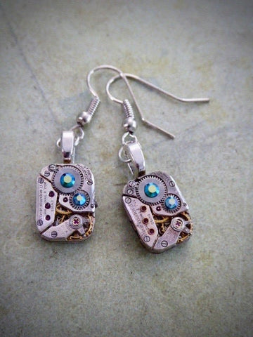 Steampunk ear gear - Ice Blue - Steampunk Earrings - Repurposed art