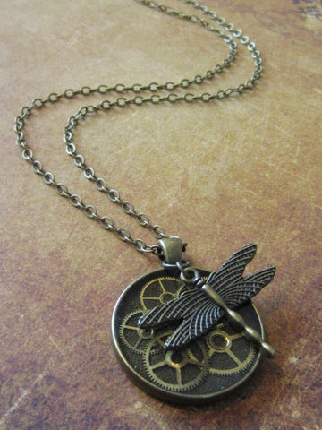 STeampunk pocket watch necklace - Dragonfly - Steampunk Necklace - Repurposed Art