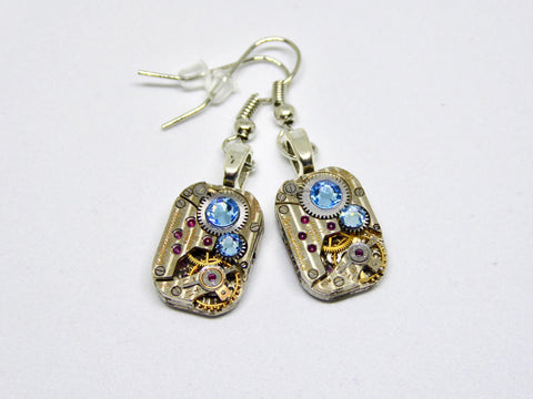 Steampunk ear gear - Aquamarine - Hamilton - Steampunk Earrings - Repurposed