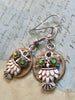 Steampunk owl earring - Steampunk earrings - Owls Emerald Swarovski Crystals