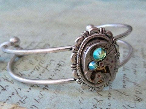 Steampunk Bracelet - In the Works - Steampunk watch parts cuff - bracelet - Repurposed art made by Steampunkjunq - steampunk jewelry