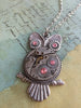 Steampunk Pendant - Who's Time - Steampunk Necklace - Owl pendant Swarovski crystals in Peach Rose