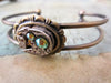 Steampunk Bracelet - In the Works - Steampunk watch parts cuff - Peridot bracelet - Repurposed - Steampunk jewelry - August Birthday
