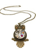 Steampunk Pendant , Who's Time , Steampunk Necklace , Owl pendant , With Borealis Swarovski Crystals in Volcano