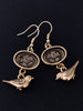 Steampunk earrings with gold sparrow - Steampunk Earrings - gift for her - Birthday gift - unique - one of a kind - pocket watch gears