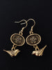 Steampunk earrings with gold sparrow - Steampunk Earrings - gift for her - Birthday gift - unique - one of a kind - pocket watch gears