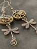 Dangle earrings set with Silver dragonfly’s - Steampunk Earrings - gift for her - Birthday gift - unique - one of a kind - with gears boho