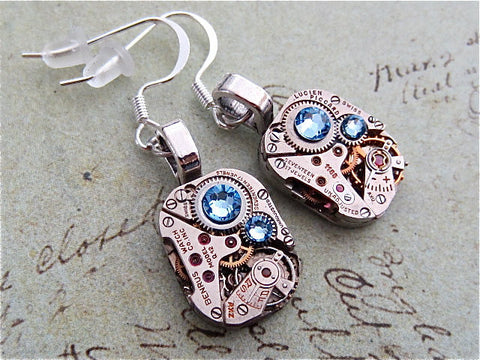 Steampunk ear gear - Aquamarine - Steampunk Earrings
