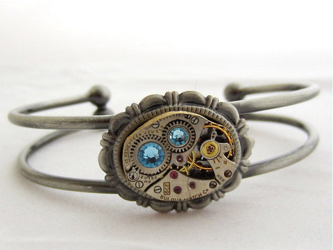 Steampunk Bracelet - In the Works - Steampunk watch parts cuff - bracelet - Repurposed art made by Steampunkjunq - steampunk jewelry