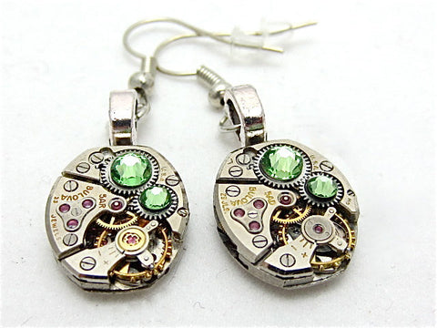 Steampunk ear gear - Peridot - Steampunk Earrings - Repurposed art