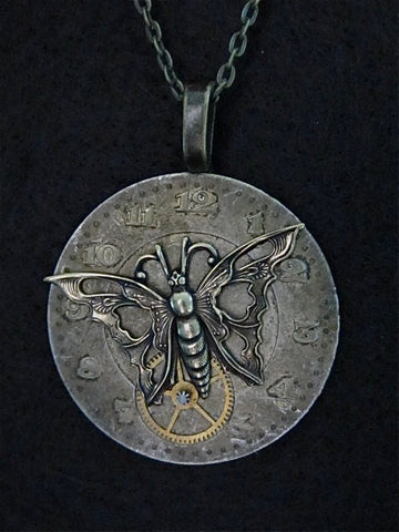 Steampunk Necklace - Flutter - Steampunk jewelry made with real vintge pocket watch parts