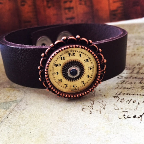 Steampunk Bracelet - Cuff - Repurposed art -Upcycled - Recycled - Leather
