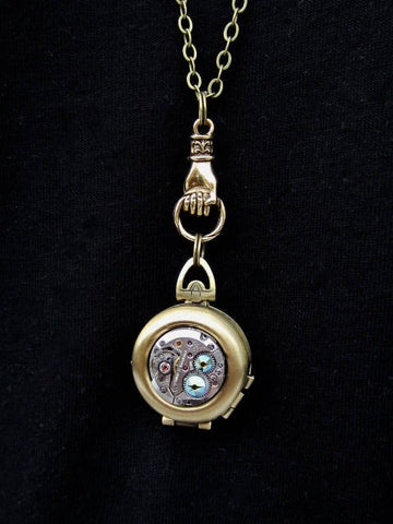 Steampunk locket antique bronze necklace watch movement Swarovski Personalized Gift  Birthday women gift photo locket antique bronze locket wife gift