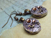 Steampunk Earrings - Unique - One of a kind - Watch movement earring - Gold Swarovski crystals - Great for stocking stuffer or birthday gift