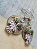 Steampunk owl earring - Steampunk earrings - Owls Emerald Swarovski Crystals