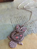 Steampunk Pendant - Who's Time - Steampunk Necklace - Owl pendant Swarovski crystals in Peach Rose