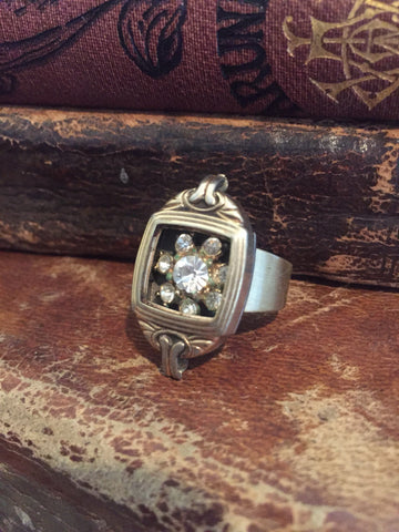 Back in time XI- Steampunk Ring - Repurposed recycled beautiful timepiece watch case and vintage earring ring