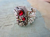 Ruby Watch movement Victorian style silver adjustible ring - Steampunk - Swarovski crystals in Ruby | July