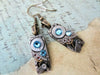 Steampunk Earrings - Watch movement jewelry - AquaMarine - Recycled - unique - one of a kind