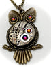 Steampunk Pendant , Who's Time , Steampunk Necklace , Owl pendant , With Borealis Swarovski Crystals in Volcano