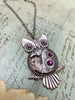 Steampunk Pendant - Who&#39;s Time - Steampunk Necklace - Owl pendant Swarovski crystals in Amethyst