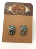 Steampunk Stud Earrings with Mechanical Watch Movement, Steampunk Earrings , Steampunk jewelry, Aqua Marine Swarovski crystals