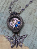Steampunk watch Sapphire and Diamond case Necklace - Flutter - Butterfly Swarovski crystal - gift for mom - Birthday gift for her