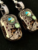 Steampunk earrings  Peridot shimmer Borealis Swarovski Crystals- Steampunk Earrings Vintage handmade watch parts jewelry