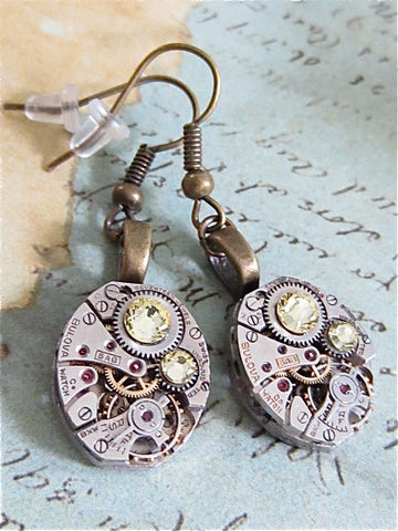 Steampunk Earrings - Citrine  - Steampunk Jewelry - Repurposed upcycled recycled one of a kind