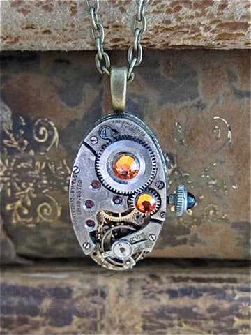 Steampunk Necklace - Time Piece- Steampunk jewelry made with real vintage watch parts