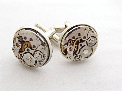 Wedding cufflinks - Watch movements - Steampunk  Cuff Links - Top Sellers  Anniversary Grooms Gift  Silver Mens Cuff Link Steampunk Jewelry