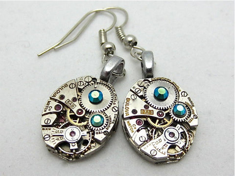 Blue Ice  - Steampunk Earrings - Repurposed art